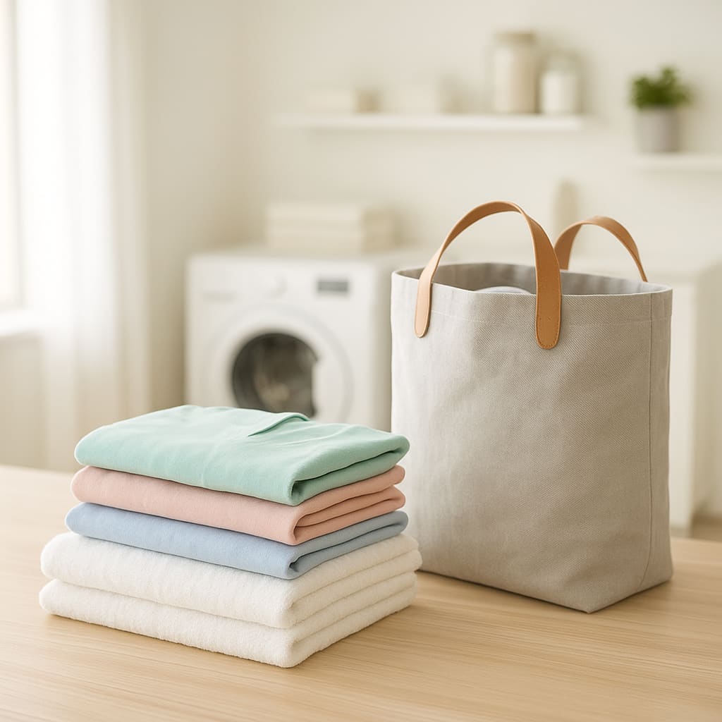 Lavandería con ropa doblada